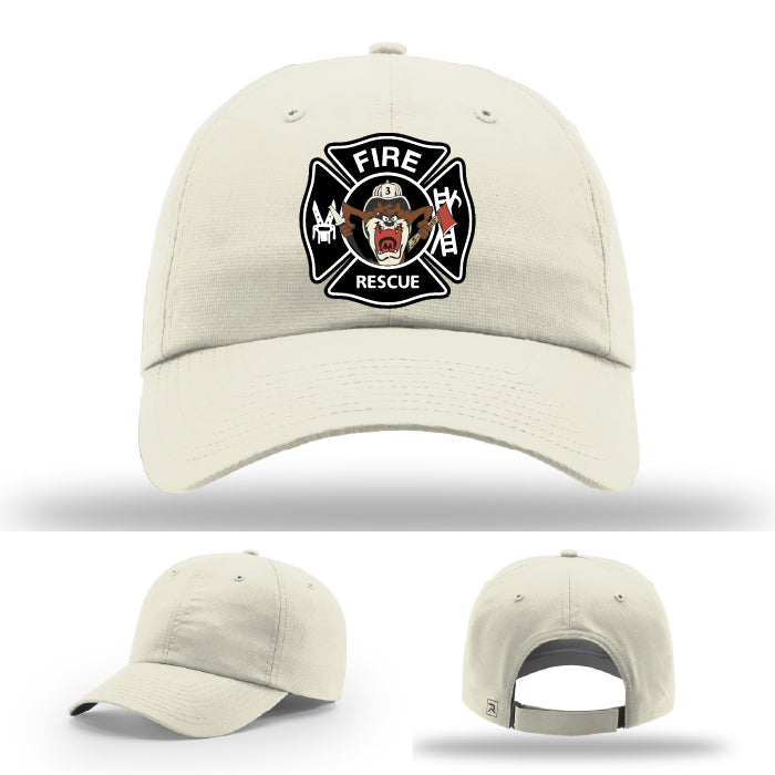 fabius park fire design on leather patch hat