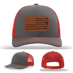Fire service hat variant with patriotic leather patch design