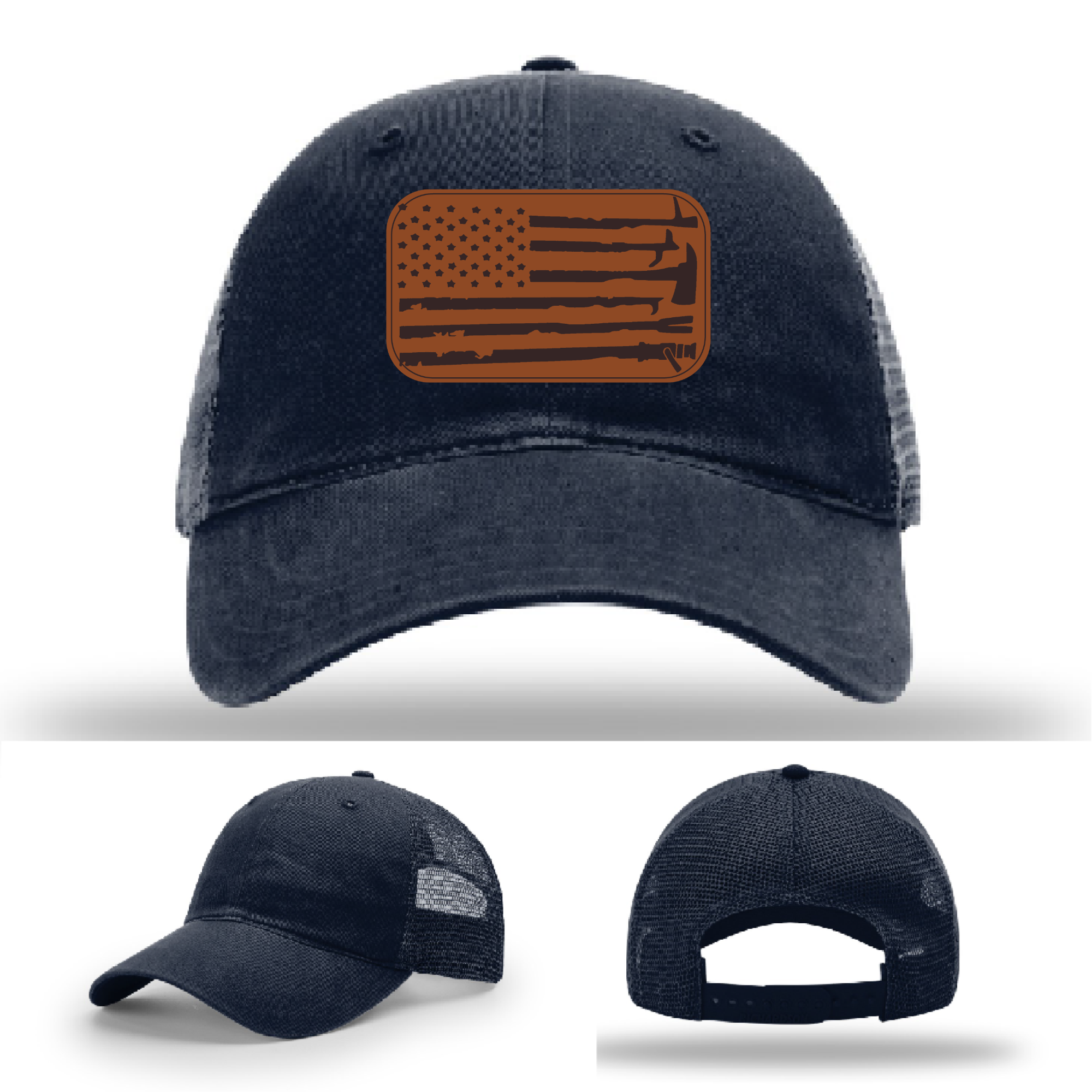 Firehouse gear hat variant with American flag leather patch