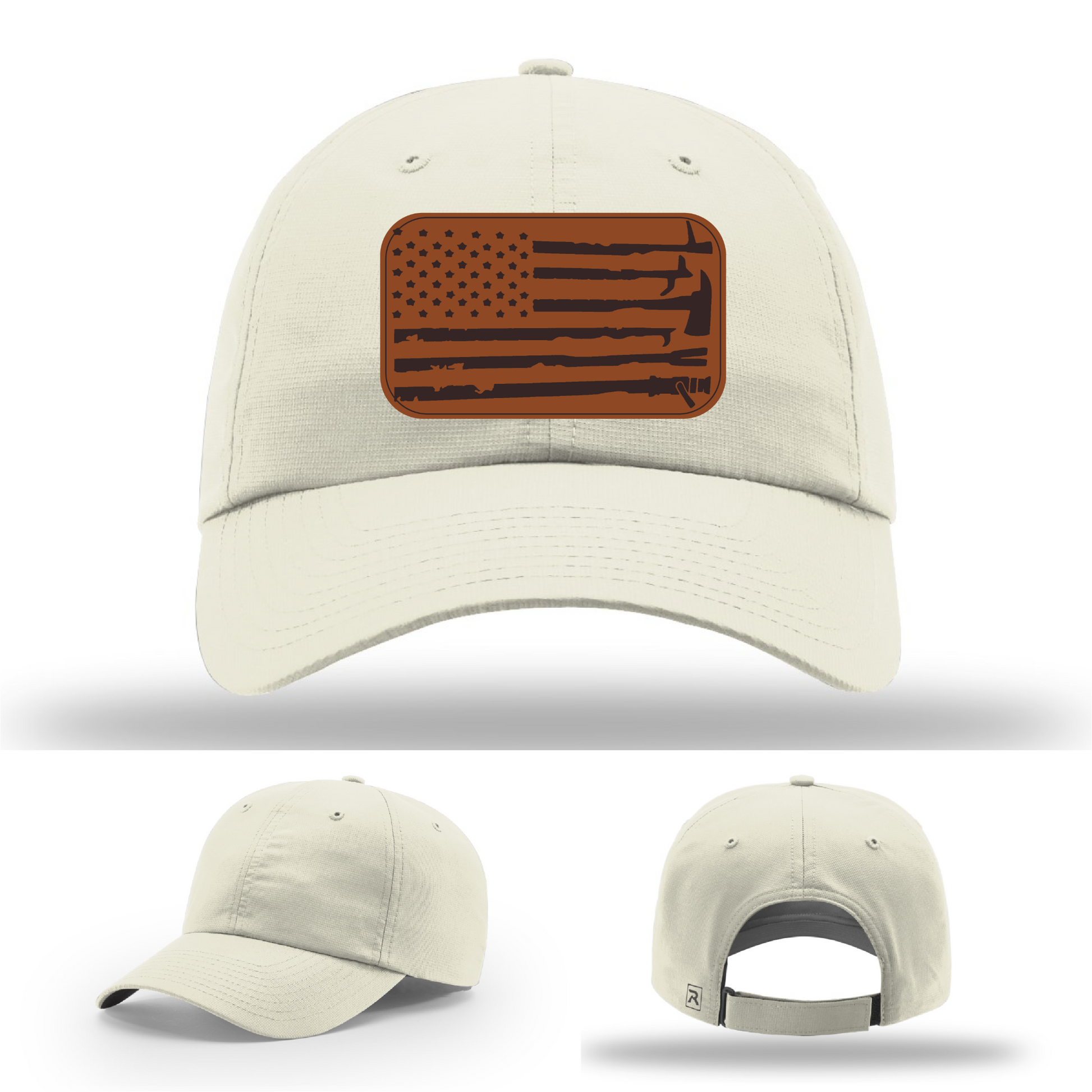 Station wear hat variant with American flag leather patch fire tools design