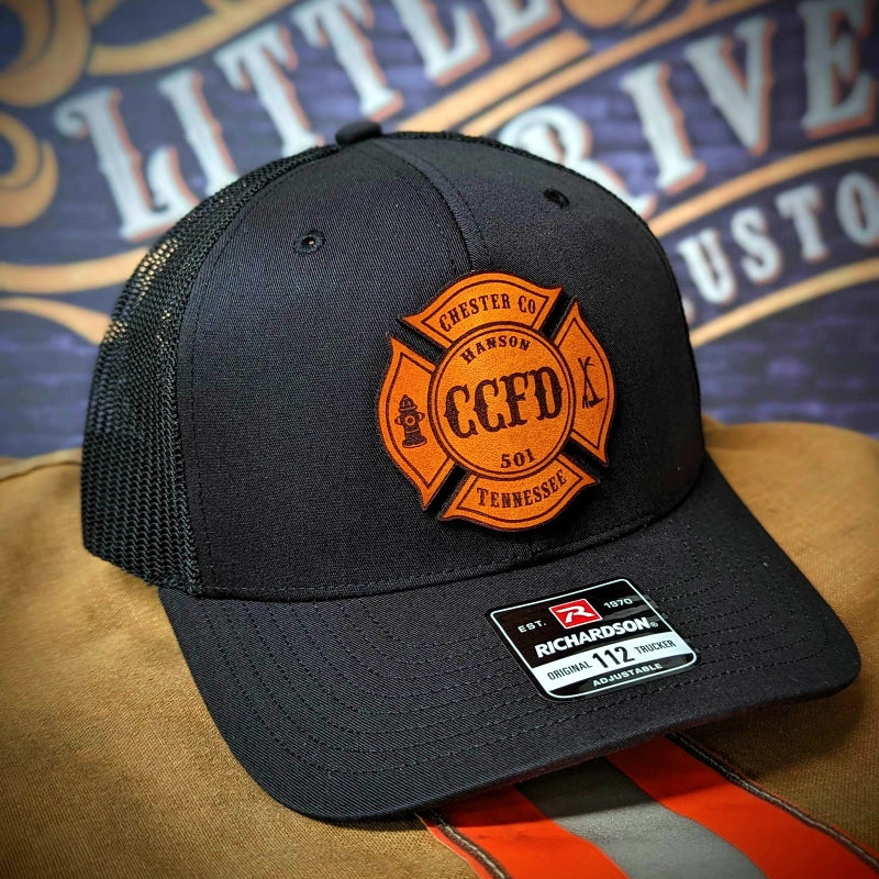 Firefighter hat with leather Maltese Cross emblem
