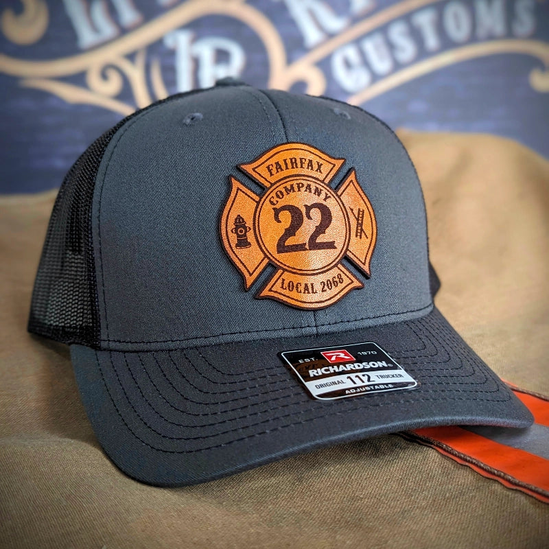 Personalized firefighter hat showing Maltese Cross