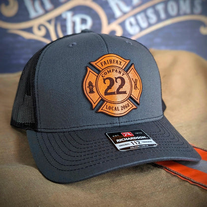Personalized firefighter hat showing Maltese Cross