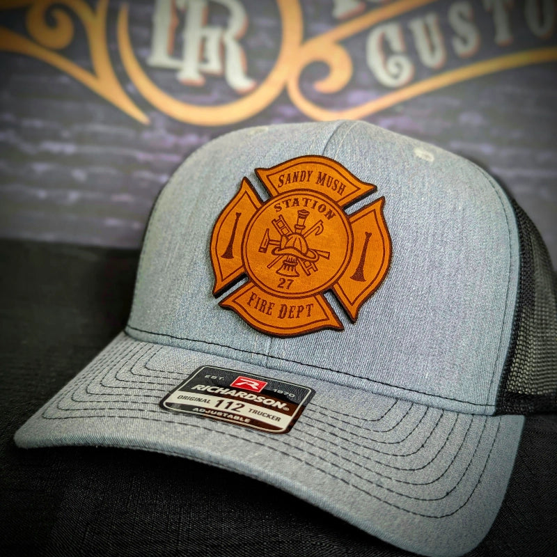 Firefighter hat with Maltese Cross leather badge