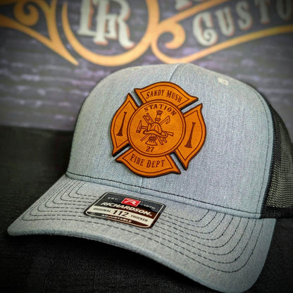 Firefighter hat with Maltese Cross leather badge