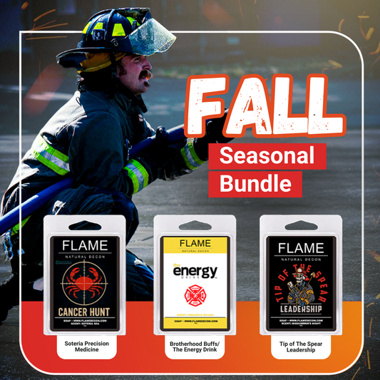 Flame Decon seasonal soap bundle with three firefighter soaps