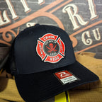 Firefighter hat built with full color Maltese Cross leather patch