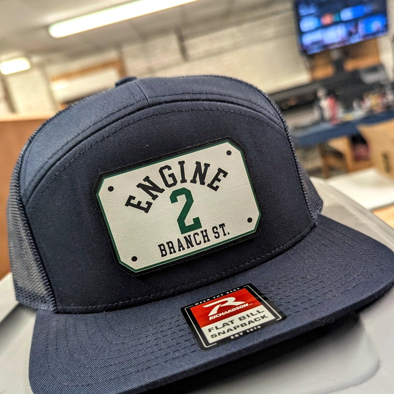 Custom firefighter hat pressed with full color passport patch