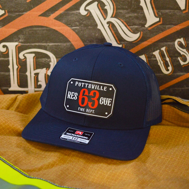 Custom firefighter hat featuring passport style full color patch