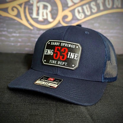 Custom firefighter hat with sharp full color passport patch