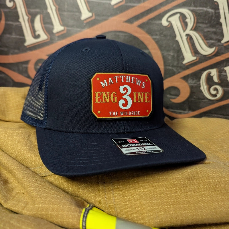 Station hat pressed with custom full color passport patch