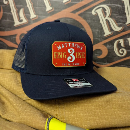 Station hat pressed with custom full color passport patch