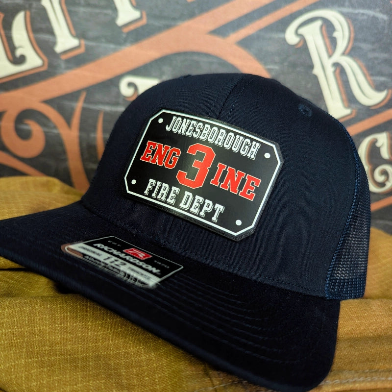 Fire department hat featuring custom full color passport patch