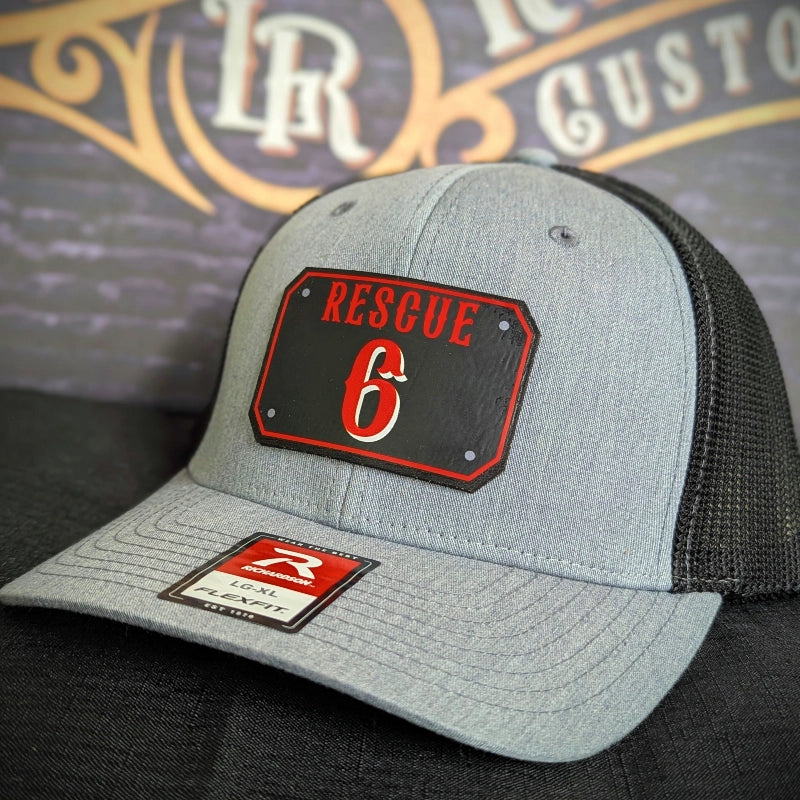 Firefighter hat with bold passport leather patch in full color