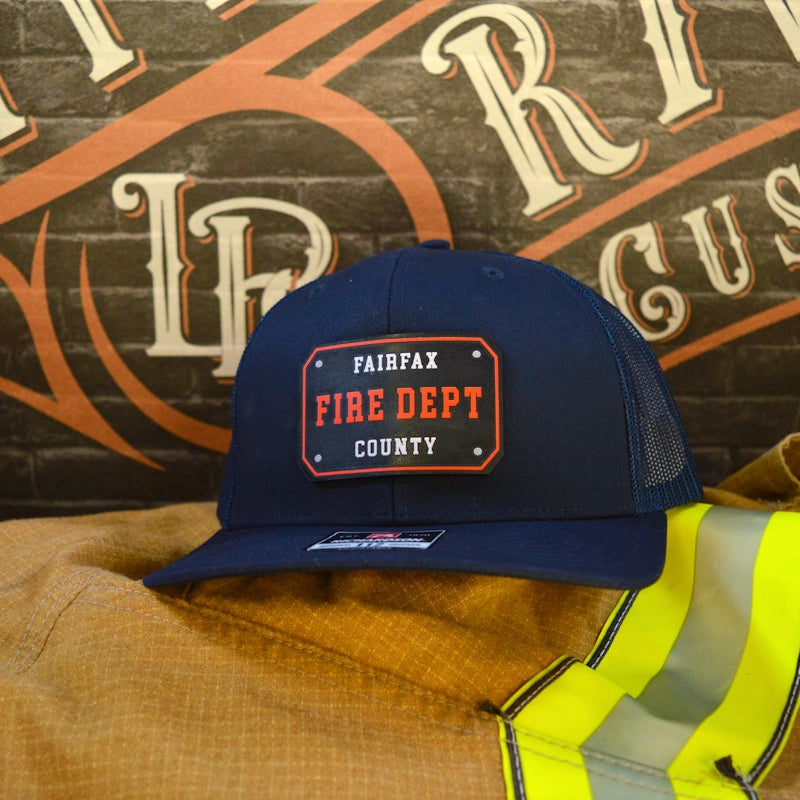 Custom firefighter hat designed with passport layout patch