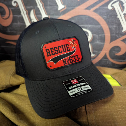 Firefighter hat with bold full color passport leather patch