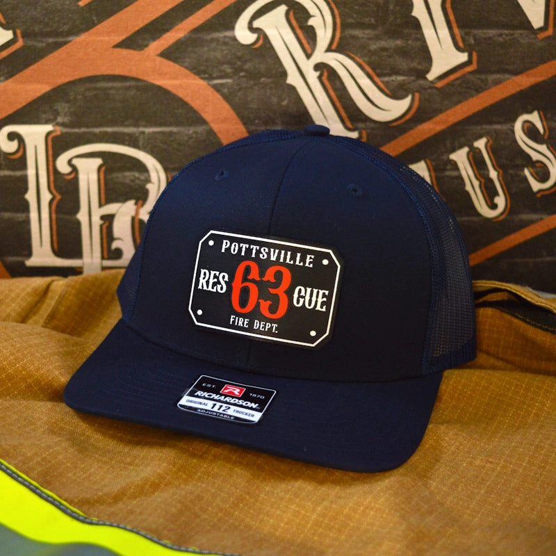 Custom firefighter hat showcasing passport leather patch in color