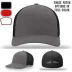 Station hat featuring three passport leather patch samples