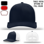 Fire department hat featuring three passport patch variations