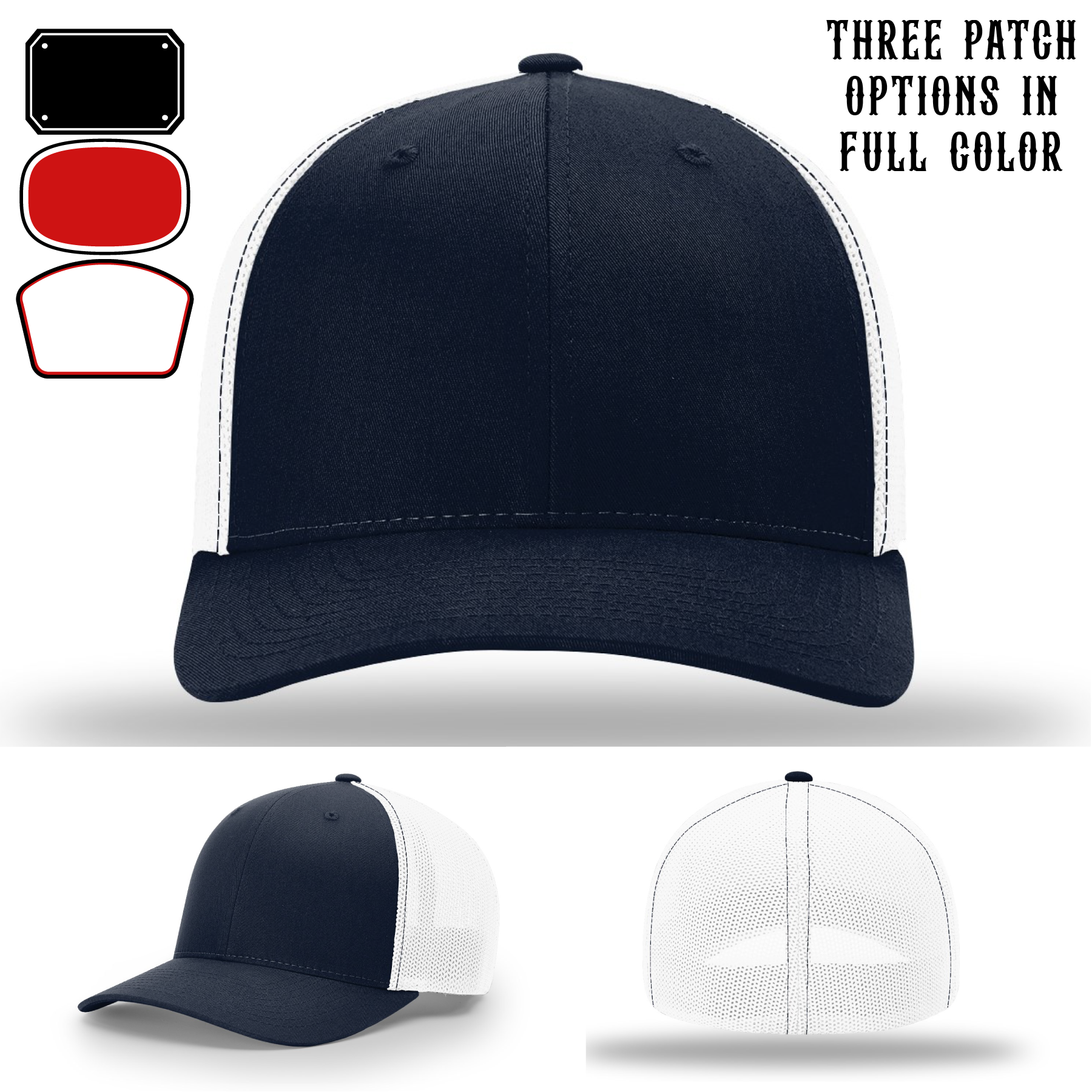 Fire department hat featuring three passport patch variations