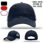 Custom firefighter hat featuring three passport leather patch samples