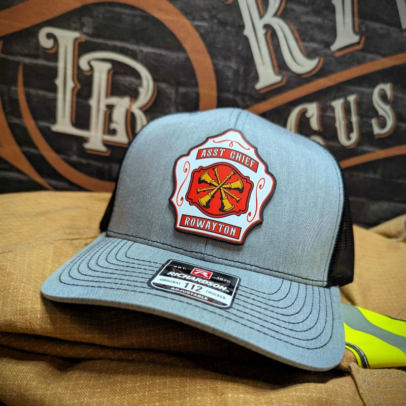 Custom firefighter hat with full color leather shield patch