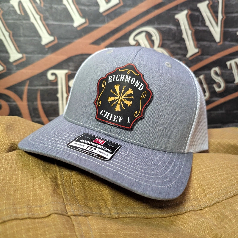Station hat with custom full color firefighter shield patch