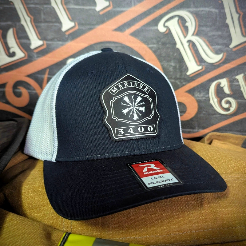 Station hat with custom full color firefighter shield patch
