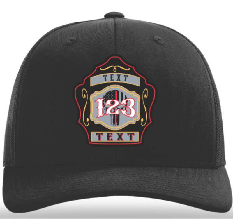 Firefighter apparel hat with custom full color shield patch
