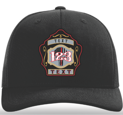 Firefighter apparel hat with custom full color shield patch