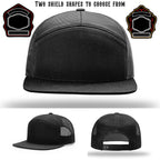 Firefighter hat showing two shield patch shape examples