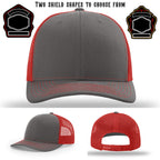 Firefighter hat showing two shield patch samples