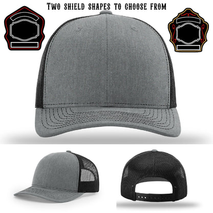 Custom firefighter hat with two shield patch style options