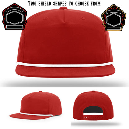 Firefighter hat featuring two shield patch variations