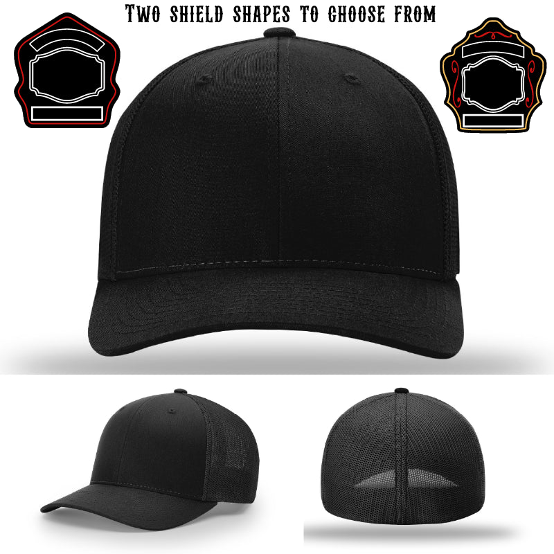 Custom firefighter hat with two shield patch style samples