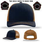 Firefighter hat with two sample shield patch designs