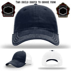 Custom firefighter hat featuring two shield patch samples