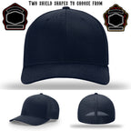 Station hat showing two firefighter shield patch examples