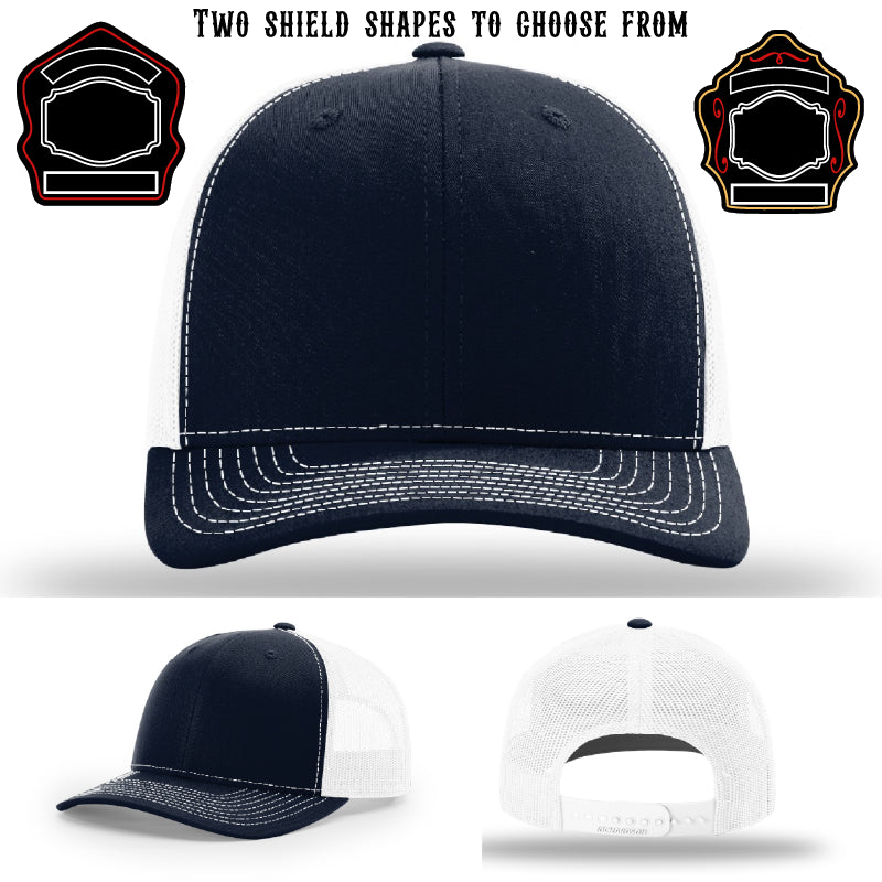 Custom firefighter hat with two shield patch style samples