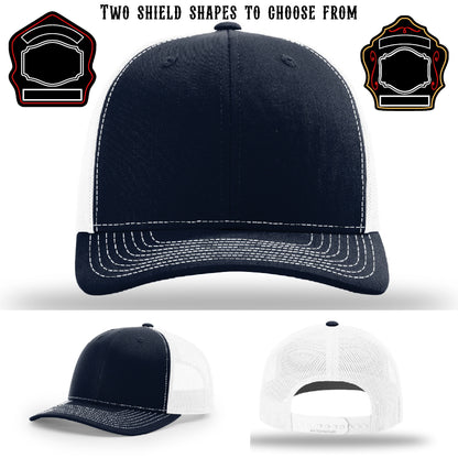 Custom firefighter hat with two shield patch style samples