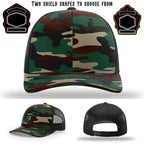 Custom firefighter hat showing two shield patch examples