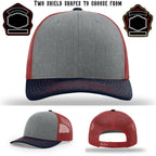 Custom station hat featuring two shield patch examples