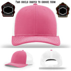 Custom firefighter hat showing two shield patch samples
