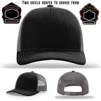 Fire department hat showing two shield patch design options