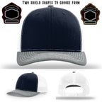 Custom firefighter hat featuring two shield patch shapes