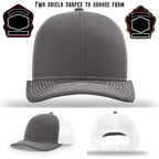 Custom station hat featuring two shield patch styles