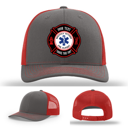 Leather patch hat with two full color Maltese cross designs front