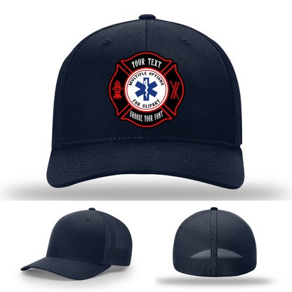 Custom firefighter hat showing front view Maltese patch variations