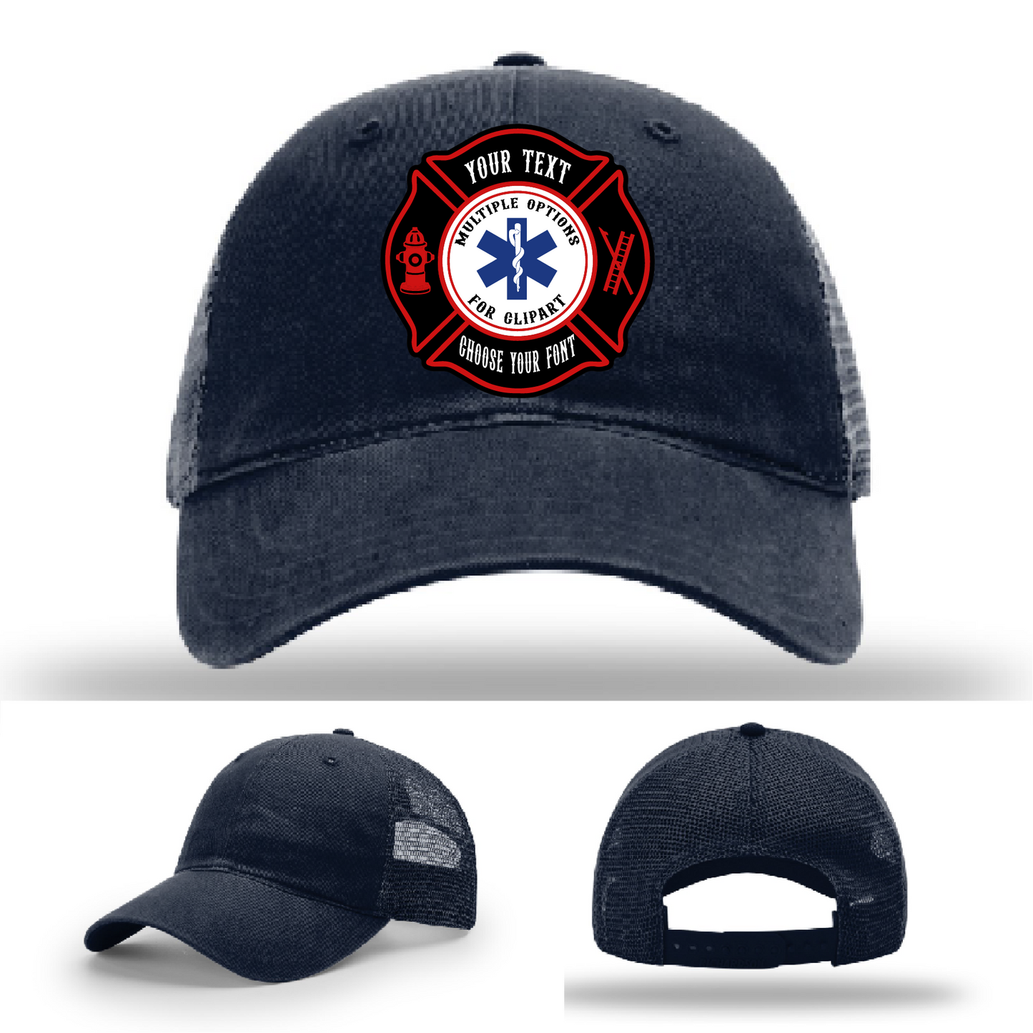 Custom firefighter hat with front view Maltese patch differences