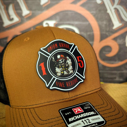 Station apparel hat with full color Maltese leather patch front view